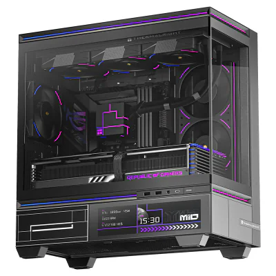 CARCASA Thermalright "TL-M10 Vision Black FAN4-C", mid tower, sticla securizata, ecran LCD 9.16", fara PSU, 4 x fan incluse (3x TL-C12RB-S V2 + 1x TL-C12C-S 120mm), H max cooler 185mm, USB-C, 2x USB 3.0, negru, ARGB, "TL-M10 Vision Black FAN4-C" (tim