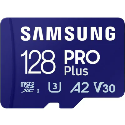 Card MicroSD SAMSUNG PRO PLUS, 128GB, 180 MB/s citire, 130 MB/s scriere, Navy