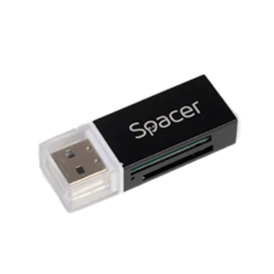 Card reader extern Spacer, interfata USB 2.0, citeste/scrie: SD, microSD, MS, M2; aluminiu, negru