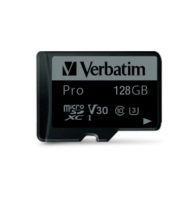 Card SD VERBATIM Pro, 128GB, MicroSDXC, 90 MB/s citire, 45 MB/s scriere