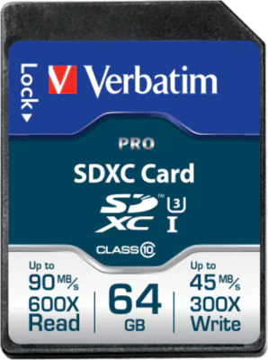 Card SD VERBATIM Pro, 64GB, SDXC, 90 MB/s citire, 45 MB/s scriere