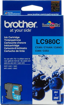 Cartuș cerneală BROTHER LC980C, cyan, pentru DCP-145C DCP-165C DCP-195C DCP-197C DCP-375CW MFC-250C MFC-255CW MFC-290C MFC-295C, Da