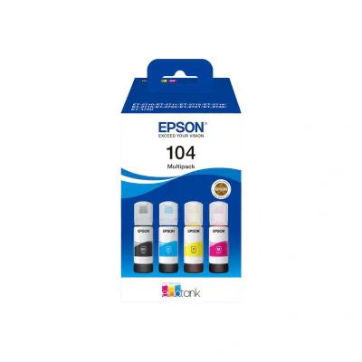Epson 104 EcoTank 4-colour Multipack, Original, Black, Cyan, Magenta, Yellow, Epson, EcoTank ET-2715 EcoTank ET-2714 EcoTank ET-2712 EcoTank ET-2711 EcoTank ET-2710 Unlimited EcoTank..., 65 ml, 65 ml