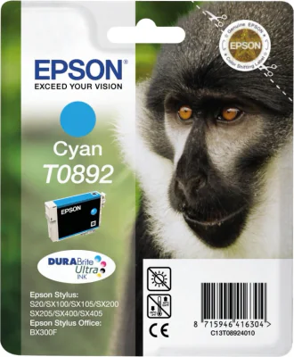 Cartuș cerneală EPSON Cerneală T0892 Maimuţă DURABrite Ultra, cyan, pentru Epson Stylus SX415 - Epson Stylus SX410 - Epson Stylus SX405WiFi - Epson Stylus SX405/SX400 - Epson Stylus SX400 - Epson Stylus SX218 - Epson Stylus SX215 - Epson Stylus, Da