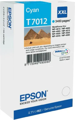 Cartuș cerneală EPSON Ink Cartridge XXL Cyan 3.4k, cyan, pentru WorkForce Pro WP-4015 DN, WorkForce Pro WP-4025 DW, WorkForce Pro WP-4515 DN, Da