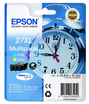 Cartuș cerneală EPSON Multipack 3-colour 27XL DURABrite Ultra, color, pentru WorkForce WF-7720DTWF - WorkForce WF-7715DWF - WorkForce WF-7710DWF - WorkForce WF-7620DTWF - WorkForce WF-7610DWF - WorkForce WF-7210DTW - WorkForce WF-7110DTW - WorkForce