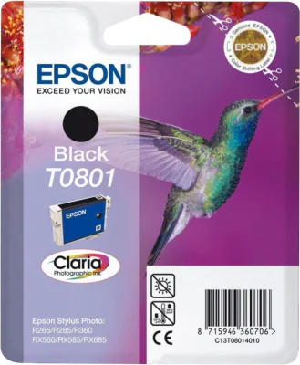 Cartuș cerneală EPSON Singlepack Black T0801 Claria Photographic, negru, pentru Epson Stylus Photo RX685 - Epson Stylus Photo RX585 - Epson Stylus Photo RX560 - Epson Stylus Photo R360 - Epson Stylus Photo R285 - Epson Stylus Photo R265 - Epson