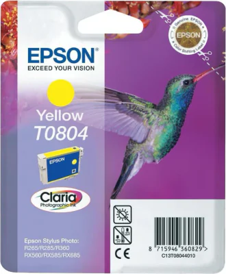 Cartuș cerneală EPSON Singlepack Yellow T0804 Claria Photographic, galben, pentru Epson Stylus Photo RX685 - Epson Stylus Photo RX585 - Epson Stylus Photo RX560 - Epson Stylus Photo R360 - Epson Stylus Photo R285 - Epson Stylus Photo R265 - Epson