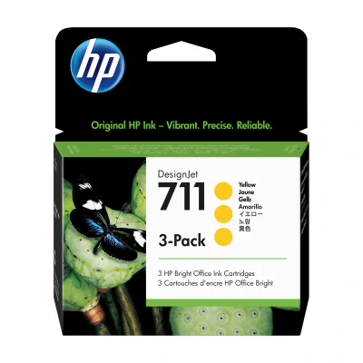 HP 711 3-pack 29-ml Yellow DesignJet Ink Cartridges, HP DesignJet T100, T120, T125, T130, T520, T525, T530 Printer series, Thermal inkjet, Yellow, CZ136A, Singapore, Malaysia, 114.8 mm