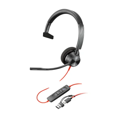 Cască Office HP Blackwire 3310, Monaural, USB-C, certificat Microsoft Teams, microfon Boom, Black