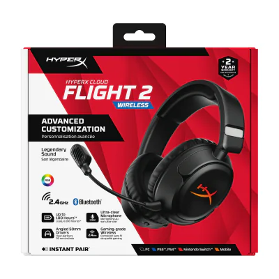 Căști Gaming HP HyperX Cloud Flight 2, Wireless, Bluetooth 5.3, Active Noise Cancelling, Black