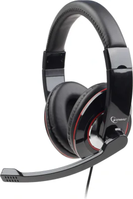 GEMBIRD usb stereo headset rotating music gooseneck microphone inline volume control adjustable headband black/red