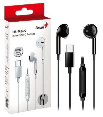 CASTI Genius, "HS-M365", cu fir, intraauriculare, pt smartphone, microfon pe fir, conectare prin USB-C, negru, "31710030400"