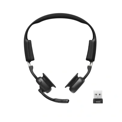 SHOKZ OpenMeet UC Wireless Bluetooth Bone Conduction Videoconferencing Headset with USB-A adapter, Wireless, Office/Call center, 78 g, Headset, Black