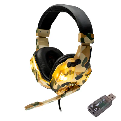 CASTI Spacer, cu fir, standard, utilizare gaming, microfon pe brat, conectare prin adaptor USB 2.0 sau Jack 3.5 mm x 2, lumina verde, camuflaj, "SPGH-CAMO-USB"