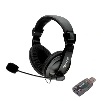 Casti Head-band SPACER SPK-222-USB, Cu fir, Negru