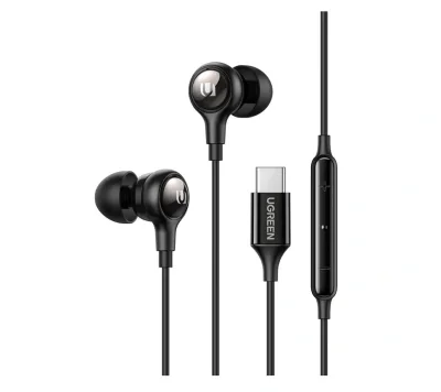 CASTI Ugreen, "EP103", intraauriculare - butoni, pt smartphone, microfon pe fir, conectare prin USB Type-C, lungime cablu 1.2m, negru, "30638", - 6957303836383
