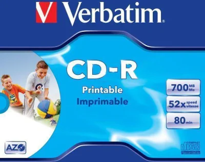 CD-R VERBATIM 700MB, 80min, viteza 52x, set 10 buc, Jewel case, printabil, "AZO Wide Inkjet Printable" "43325"