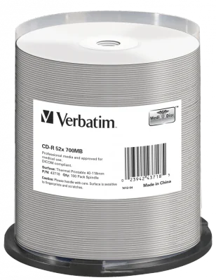 CD-R VERBATIM 700MB, VITEZA 52X, AZO THERMAL SURFACE PRISM,SPINDLE, 100 BUC, "43718"