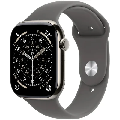 Ceas inteligent Apple Watch Series 11 GPS + Cellular 42 mm, carcasă Natural Titanium, brățară Stone Grey Sport Band M/L