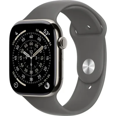 Ceas inteligent Apple Watch Series 11 GPS + Cellular 42 mm, carcasă Natural Titanium, brățară Stone Grey Sport Band S/M