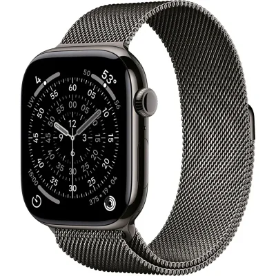 Ceas inteligent Apple Watch Series 11 GPS + Cellular 46 mm, carcasă Slate Titanium, brățară Slate Milanese Loop M/L