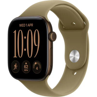 Ceas inteligent Apple Watch Series 12 GPS 42 mm, carcasă Dark Bronze Aluminium, brățară Olive Sport Band M/L