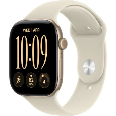 Ceas inteligent Apple Watch Series 12 GPS 42 mm, carcasă Light Gold Aluminium, brățară Sand Sport Band S/M