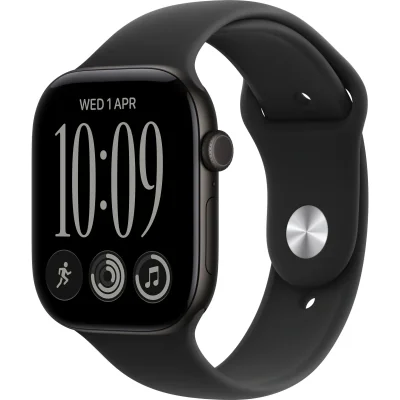 Ceas inteligent Apple Watch Series 12 GPS 46 mm, carcasă Black Aluminium, brățară Black Sport Band S/M