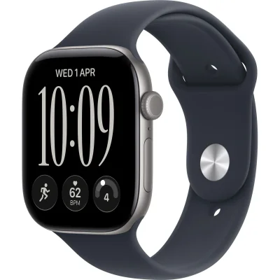 Ceas inteligent Apple Watch Series 12 GPS 46 mm, carcasă Space Grey Aluminium, brățară Navy Blue Sport Band M/L