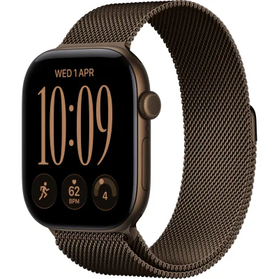Ceas inteligent Apple Watch Series 12 GPS + Cellular 42 mm, carcasă Dark Bronze Aluminium, brățară Dark Bronze Milanese Loop