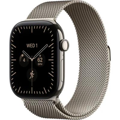 Ceas inteligent Apple Watch Series 12 GPS + Cellular 46 mm, carcasă Natural Titanium, brățară Natural Milanese Loop M/L