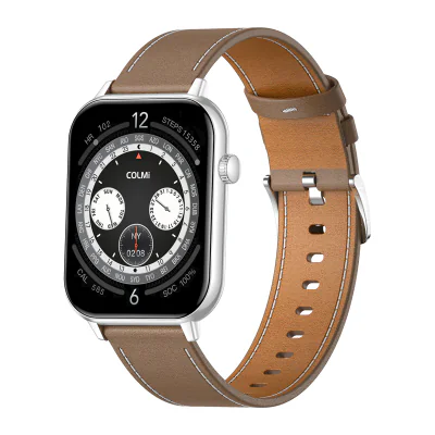 Ceas inteligent COLMI C28 – Argintiu + curea din piele maro