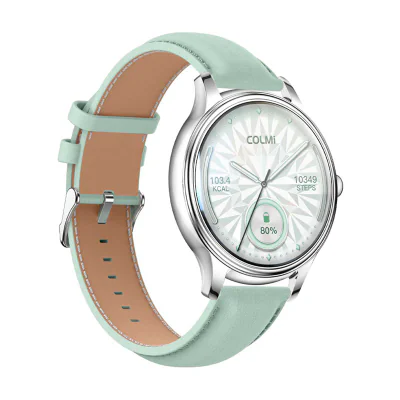 Ceas inteligent COLMI L28 (argintiu-verde + curea din piele verde)