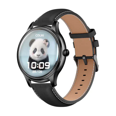 Ceas inteligent COLMI L28 (curea din silicon negru + piele neagră)