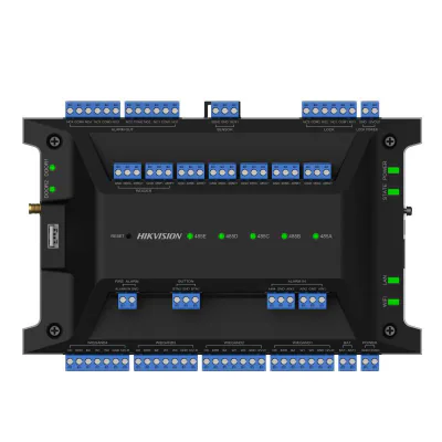 Centrala control acces Hikvision DS-K2702WX-E1(P), 10/100/1000 Mbps, Wi- Fi, interfete: 1x Network, 2x Lock Control, 2x Exit Button, 2x Door Contact Input, 4x Alarm Input, 4x Alarm Output, 1x TAMPER, 7x RS-485, 4x Wiegand(W26, W34), 1x USB, 1x PoE, 1