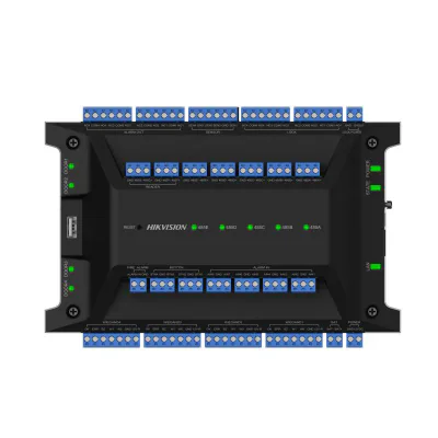 Centrala control acces Hikvision DS-K2704X(P), 10/100/1000 Mbps, interfete: 1x Network, 4x Lock Control, 4x Exit Button, 4x Door Contact Input, 8x Alarm Input, 4x Alarm Output, 1x TAMPER, 7x RS-485, 4x Wiegand(W26, W34), 1x USB, 1x Fire Interface, ca