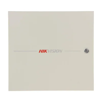 Centrala control access Hikvision DS-K2601T, pentru 1 usa bidirectionala (2 x cititoare Wiegand sau 2 x cititoare RS-485), capacitate de stocare: 100,000 cartele si 300,000 evenimente, comunicare: TCP/IP, RS-485, Wiegand (W26/W34), EHome 5.0, si prot
