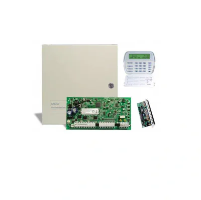Centrala PC1616, 14 zone + o zona pe tastatura, DSC PC 1616-E LCD, Tastatura LCD PK5500 si modul de extensie PC5108 incluse, 2 partitii, Nu include transformator