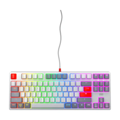 CHERRY K4V2 RGB Tenkeyless Retro edition, Mechanical gaming keyboard, US, Wired, USB, Mechanical, QWERTY, RGB LED, Grey, Light grey, Red