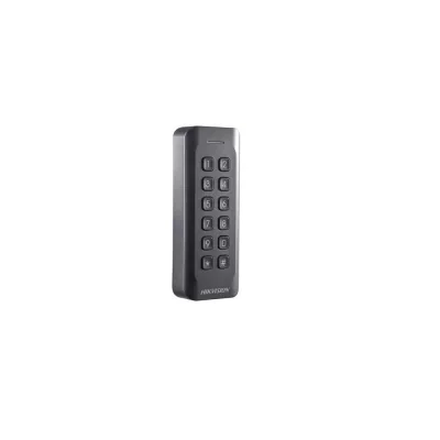 Cititor card cu tastatura Hikvision, DS-K1802MK; citeste carduri MIFARE; frecventa operare: 13.56MHz; indicator LED de stare si alimentare; Processor: 32-bit; Reading Range: <50mm (<1.97); Supports Wiegand (W27/W35) protocol, Dust-proof, IP 65; dimen