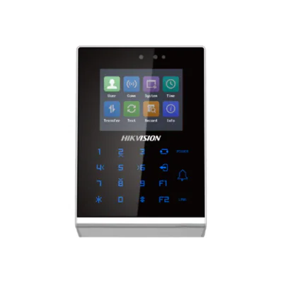 Cititor control access stand-alone Hikvision Pro Series DS-K1T105AM, capacitate carduri Mifare: 100000, capacitate evenimente: 300000, distanta citire card: 0 la 5 cm,  suporta RS-485 and Wiegand (26/34), ecran LCD 2.8 inch, suporta  ISUP protocol, c