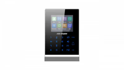 Cititor control access standalone Hikvision Pro Series DS-K1T105AE, capacitate carduri EM: 100000, capacitate evenimente: 300000, distanta citire card: 0 la 5 cm,  suporta RS-485 and Wiegand (26/34), ecran LCD 2.8 inch, suporta  ISUP protocol, comuni