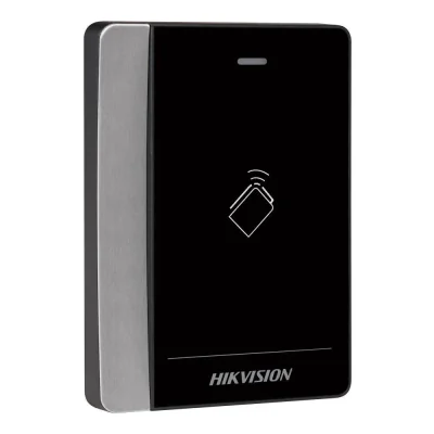 Cititor de carduri Hikvision DS-K1102AE, Pro series, suporta caduri EM frecventa:125KHz, conectivitate: RS-485 si  protocol Wiegand (W26/ W34), distanta de citire: ≤ 50 mm, LED stare, beeper, Watchdog, alimentare: 12 VDC, dimensiuni: 121 mm × 86.5 mm