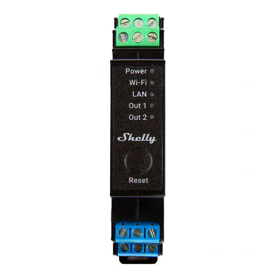 Comutator inteligent pentru șină DIN Shelly Pro 2PM cu măsurare a puterii, 2 canale