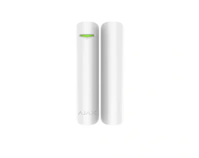 Contact magnetic DoorProtect, wireless, alb - AJAX; Interspatiu: max. 2 cm cu magnetul mare, max. 1cm cu magnetul mic; Timp alarmare: 0.15 s; Senzori: contact Reed, 2.000.000 deschideri durata viata; Frecventa operare: 868.0 - 868.6 MHz; Putere RF: a
