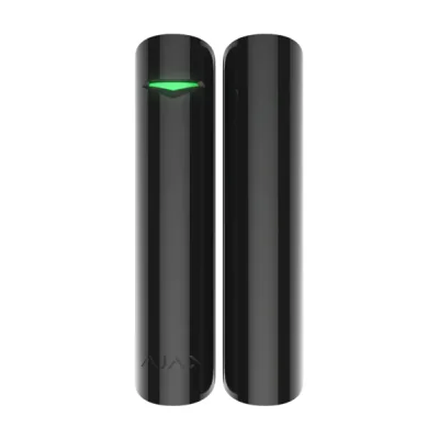 Contact magnetic DoorProtect, wireless, negru - AJAX; Interspatiu: max. 2 cm cu magnetul mare, max. 1cm cu magnetul mic; Timp alarmare: 0.15 s; Senzori: contact Reed, 2.000.000 deschideri durata viata; Frecventa operare: 868.0 - 868.6 MHz; Putere RF: