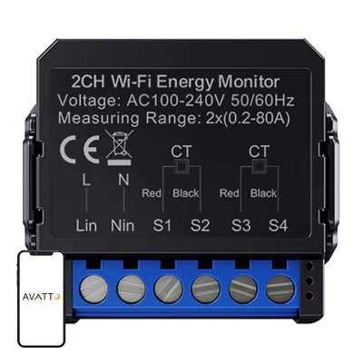 Contor de energie inteligent bidirecțional Avatto WiFi WPM16-2