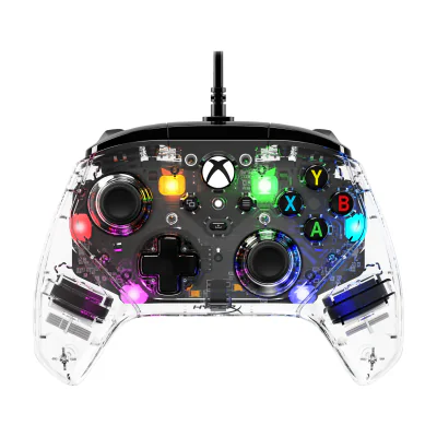 Controller Gaming HP HyperX Clutch Gladiate, cu fir, iluminare RGB, pentru Xbox One și Xbox Series X, Transparent