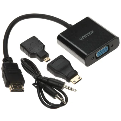 Convertor HDMI - VGA + audio UNITEK Y-6355, cu adaptoare micro și mini HDMI